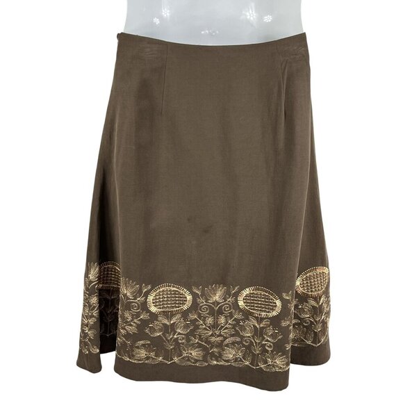 Peck & Peck Women 8 Silk Linen High Rise Midi Skirt Embroidered Capsule Wardrobe - Picture 4 of 13